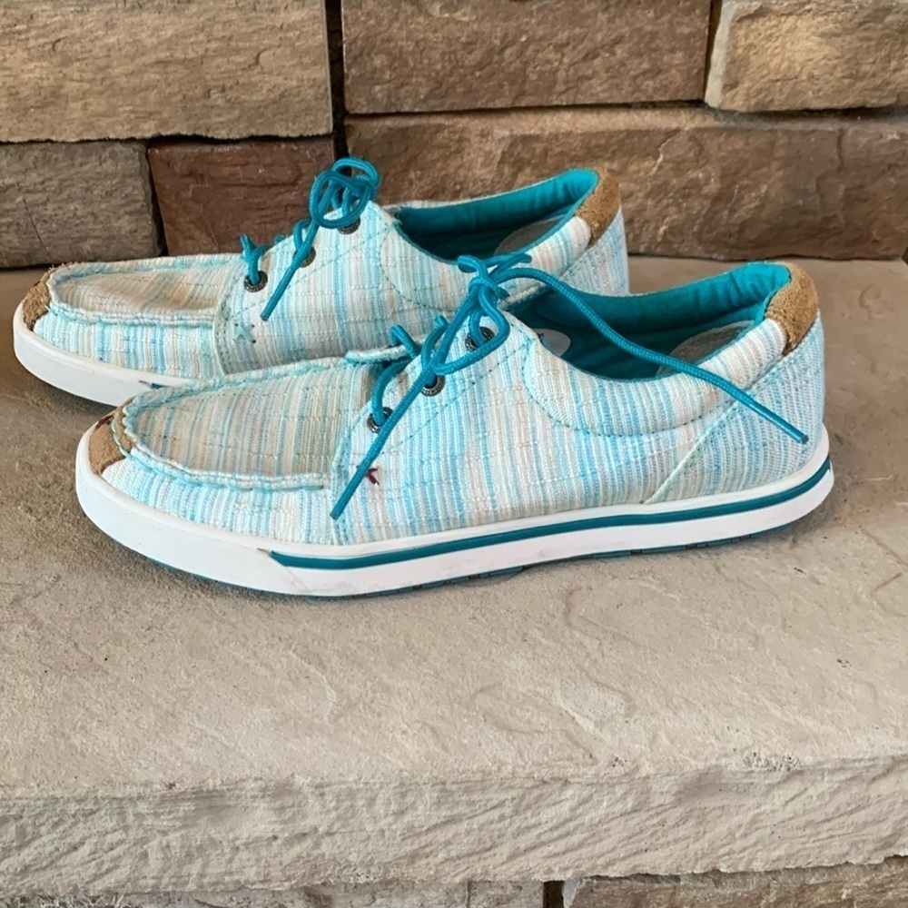 Twisted X Hooey turquoise and white lace up canvas shoes sz 7M